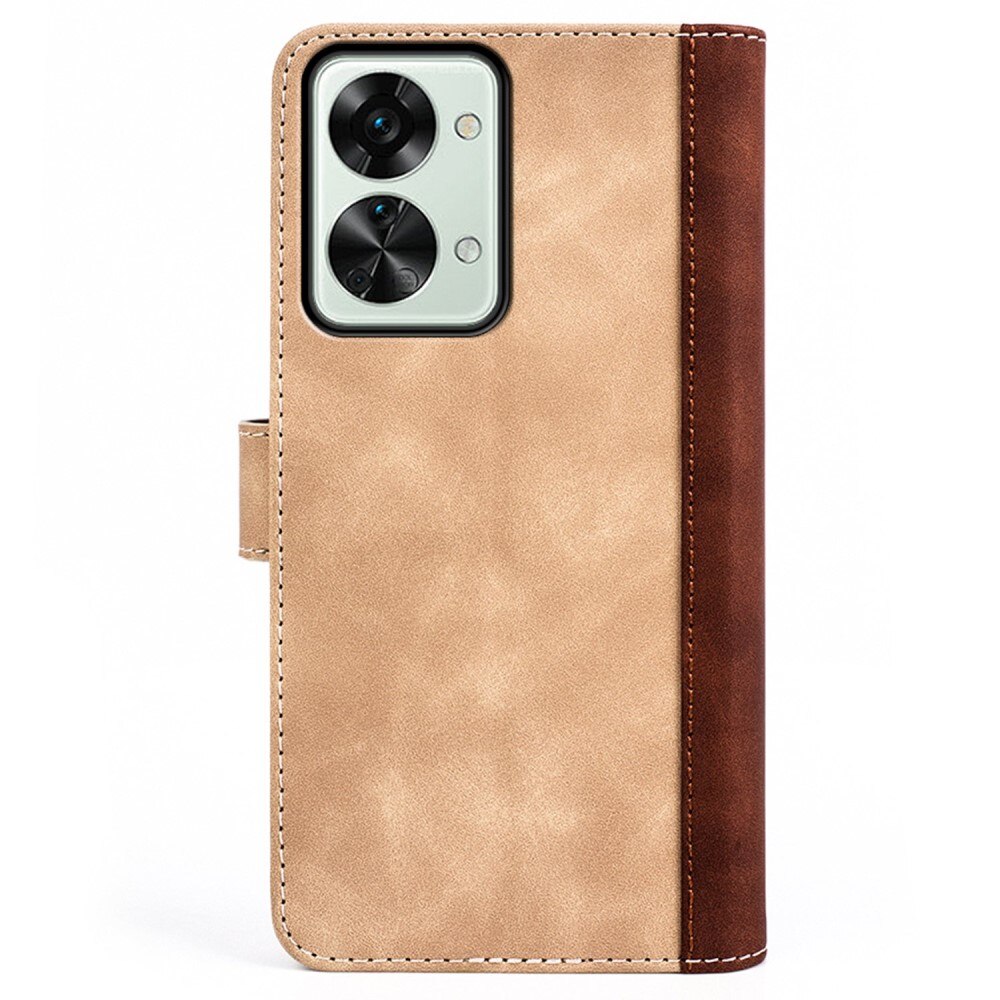 OnePlus Nord 2T 5G Wallet Case Color Splicing Beige/Brown