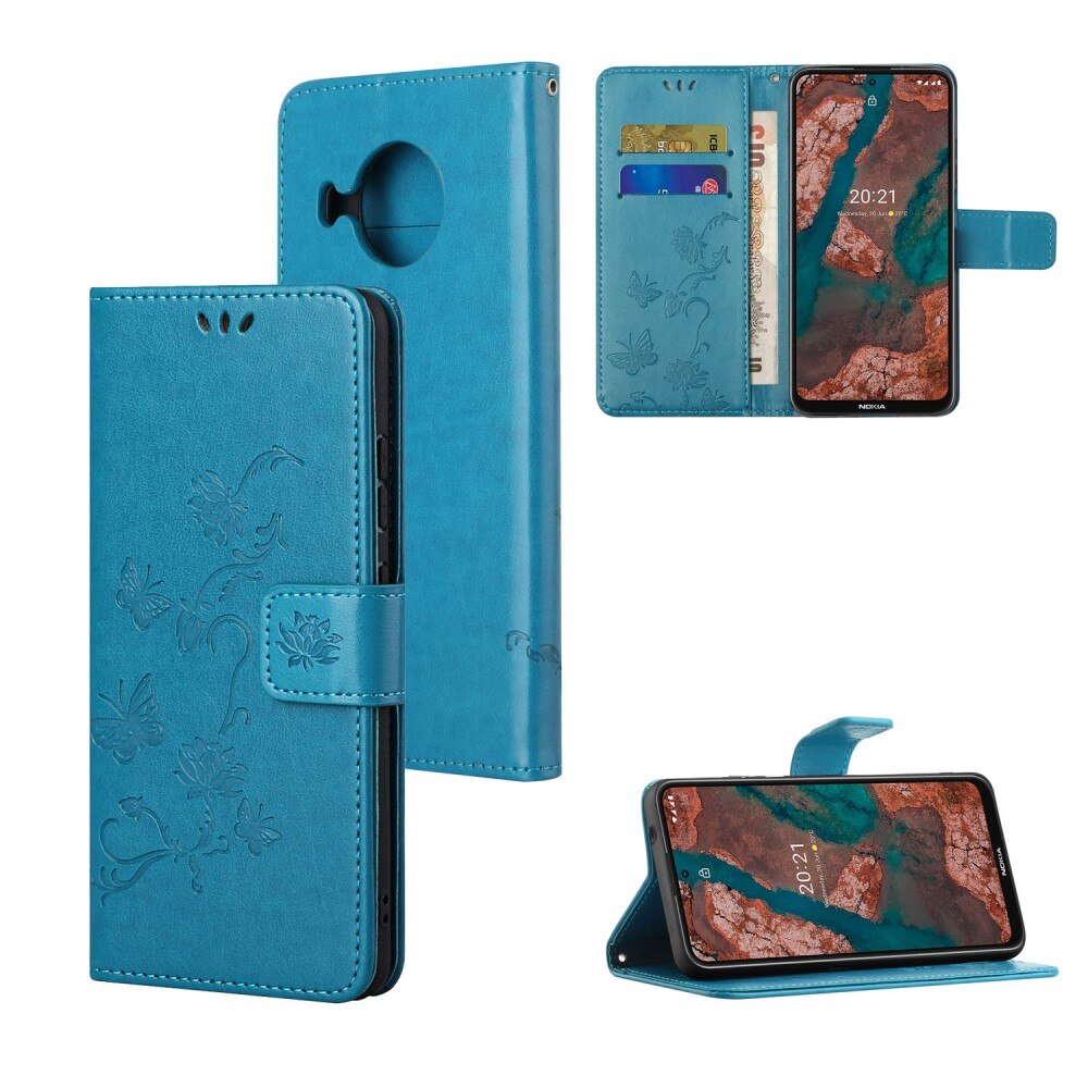 Nokia X10/X20 Leather Cover Imprinted Butterflies Blue