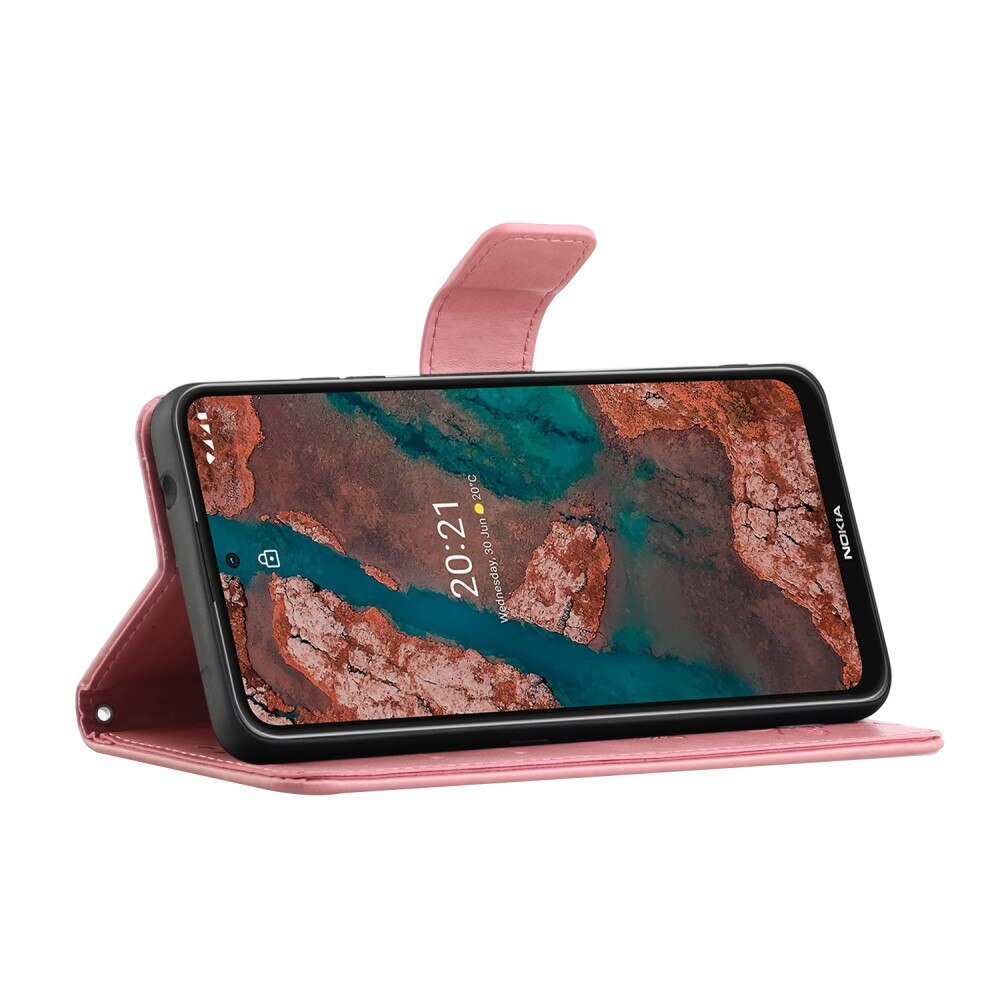 Nokia X20/X10 Leather Cover Imprinted Butterflies Pink