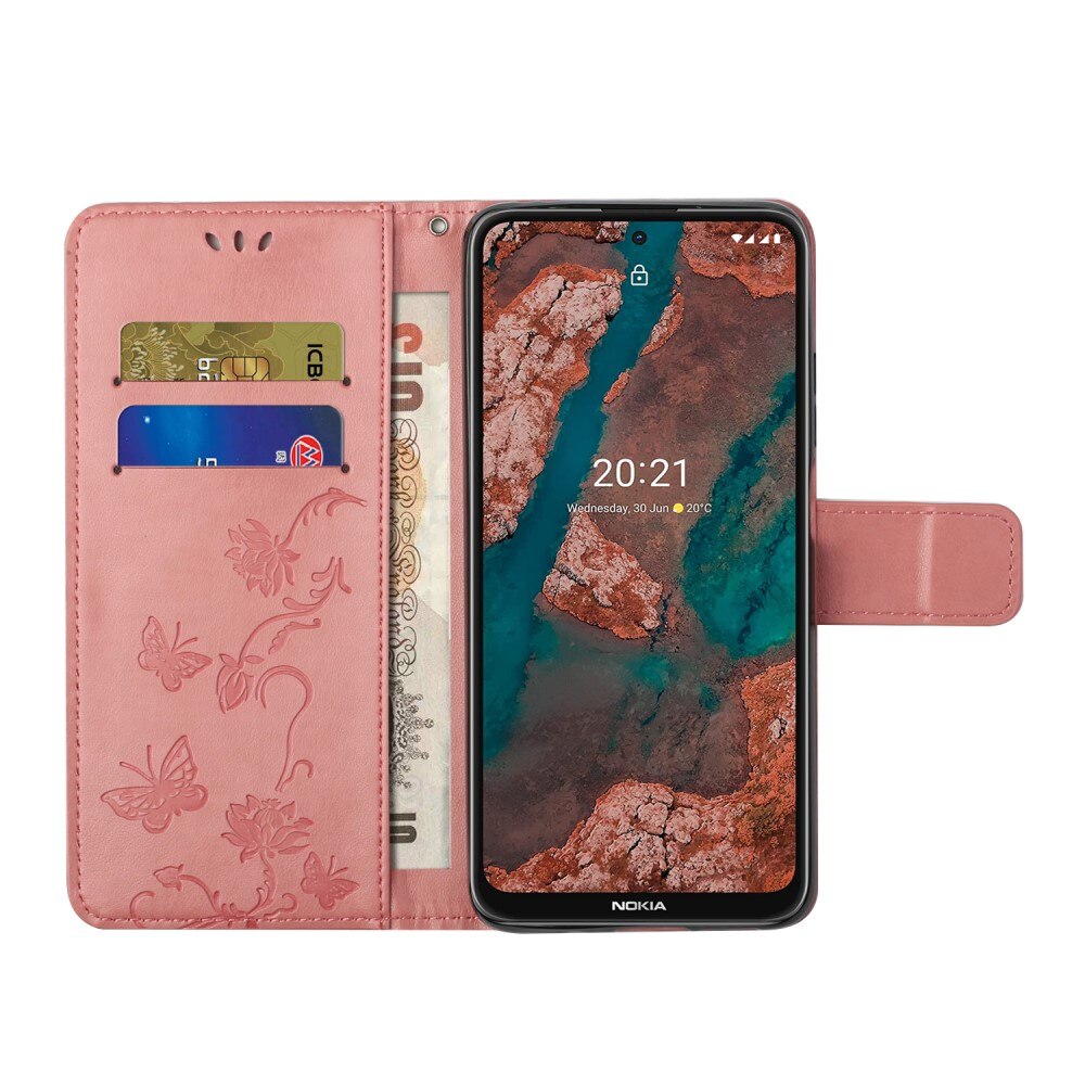 Nokia X20/X10 Leather Cover Imprinted Butterflies Pink