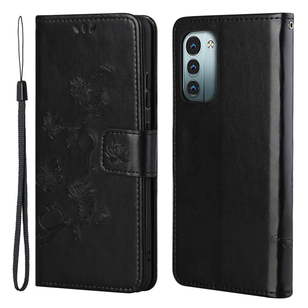 Nokia G11/G21 Leather Cover Imprinted Butterflies Black