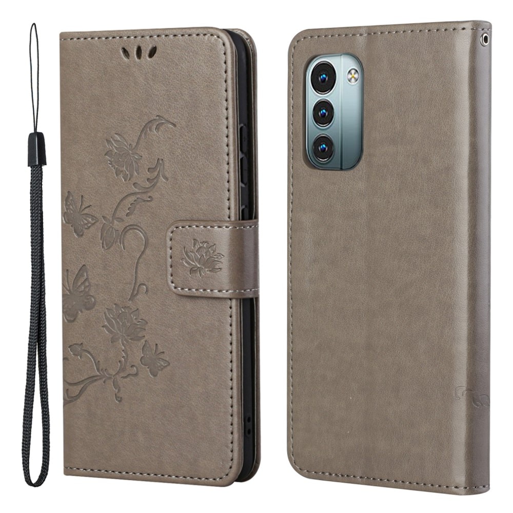 Nokia G11/G21 Leather Cover Imprinted Butterflies Grey