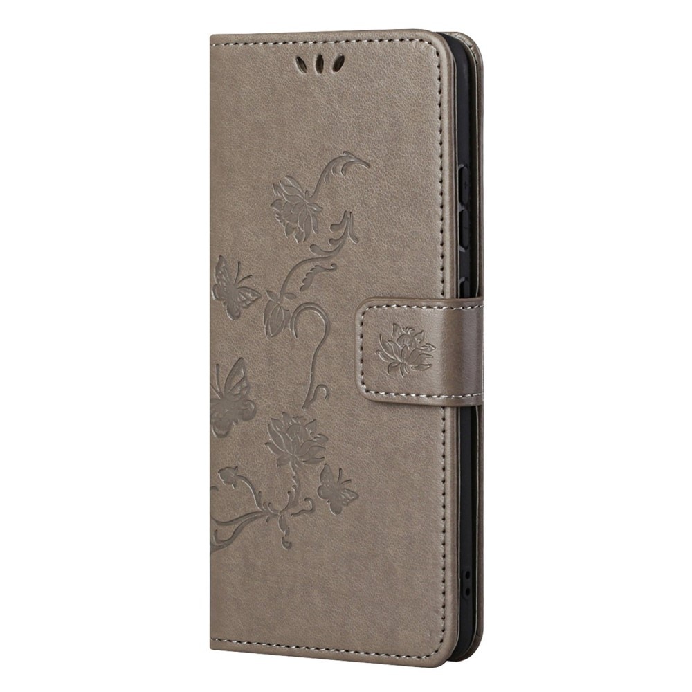 Nokia G11/G21 Leather Cover Imprinted Butterflies Grey