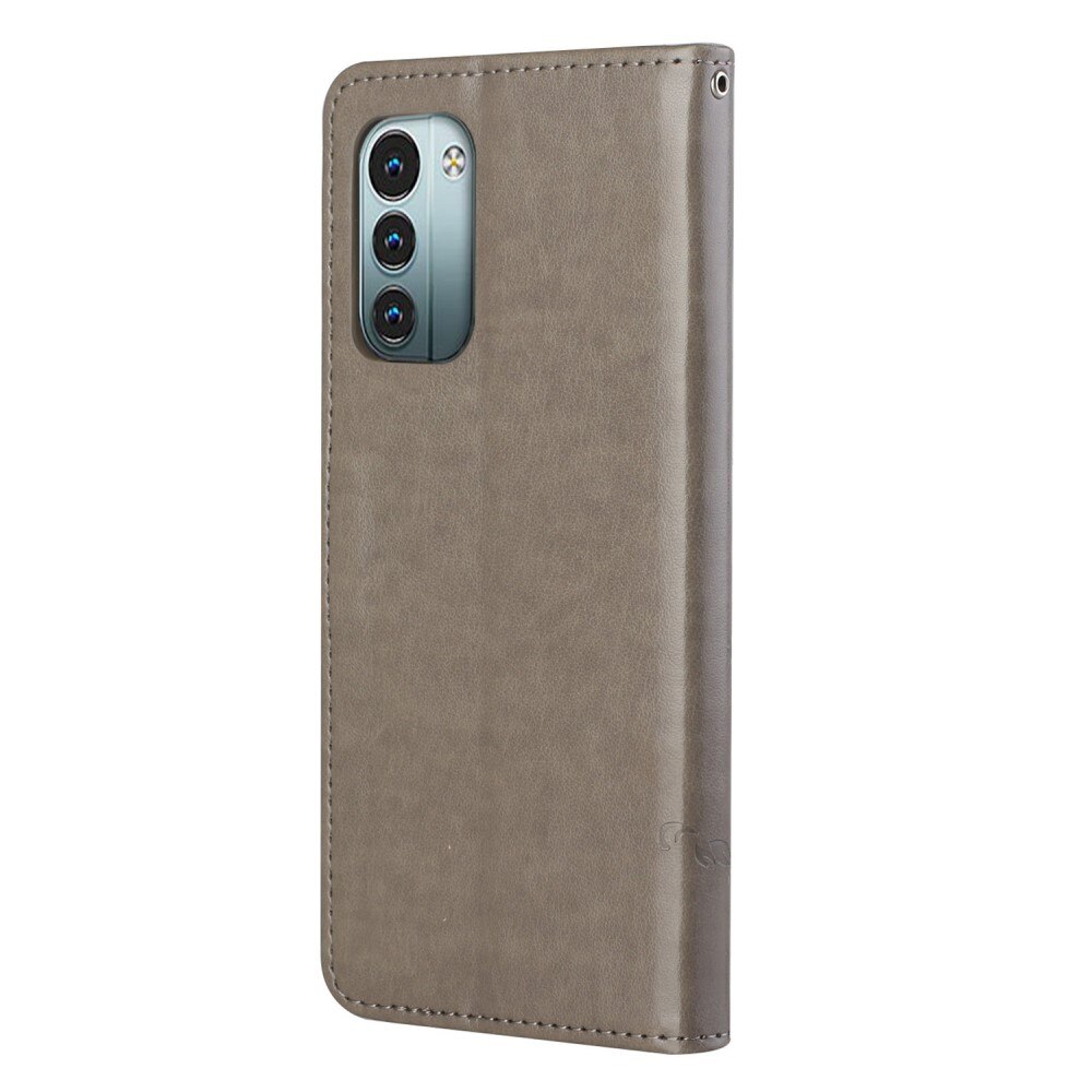  Nokia G11/Nokia G21 Leather Cover Imprinted Butterflies Grey