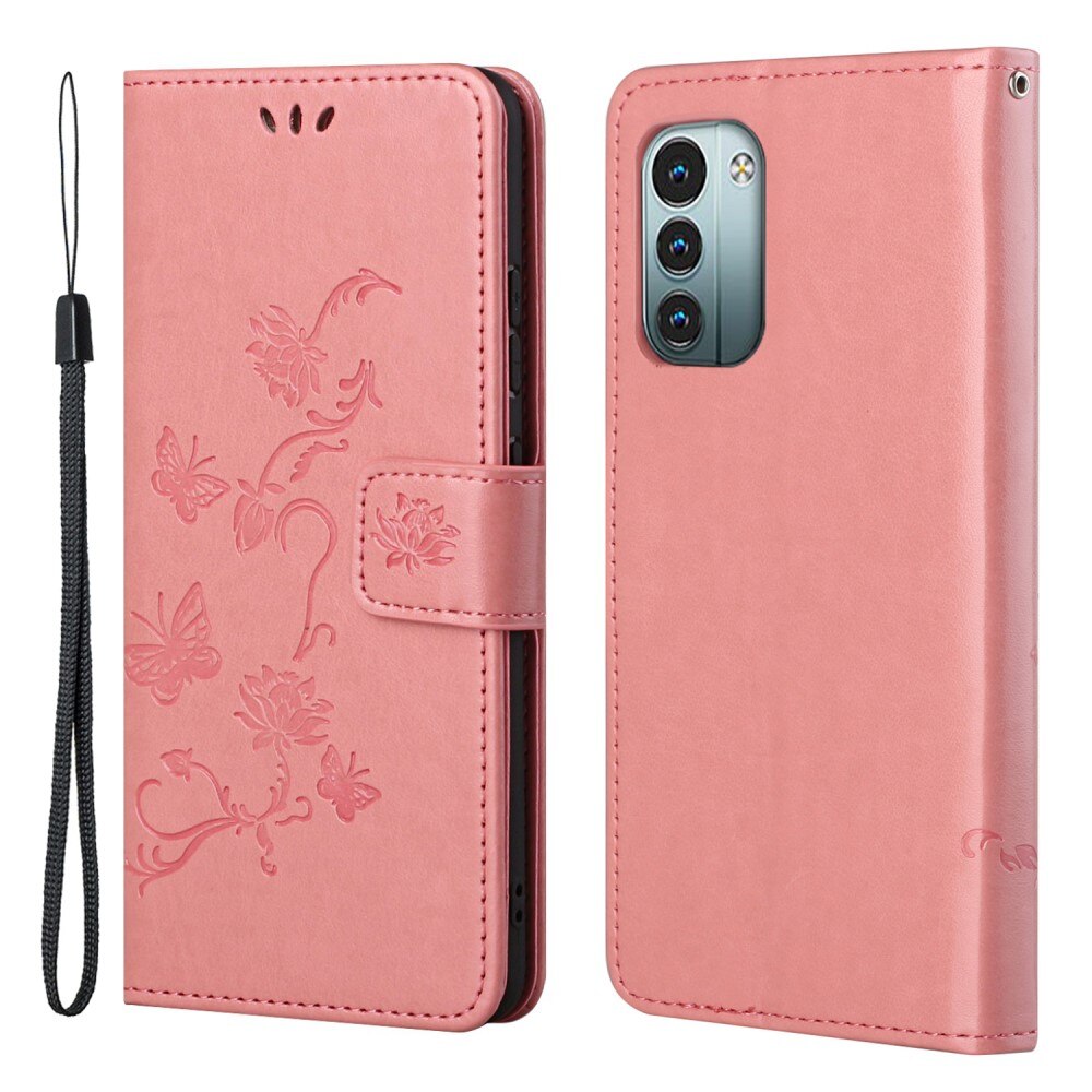 Nokia G11/G21 Leather Cover Imprinted Butterflies Pink