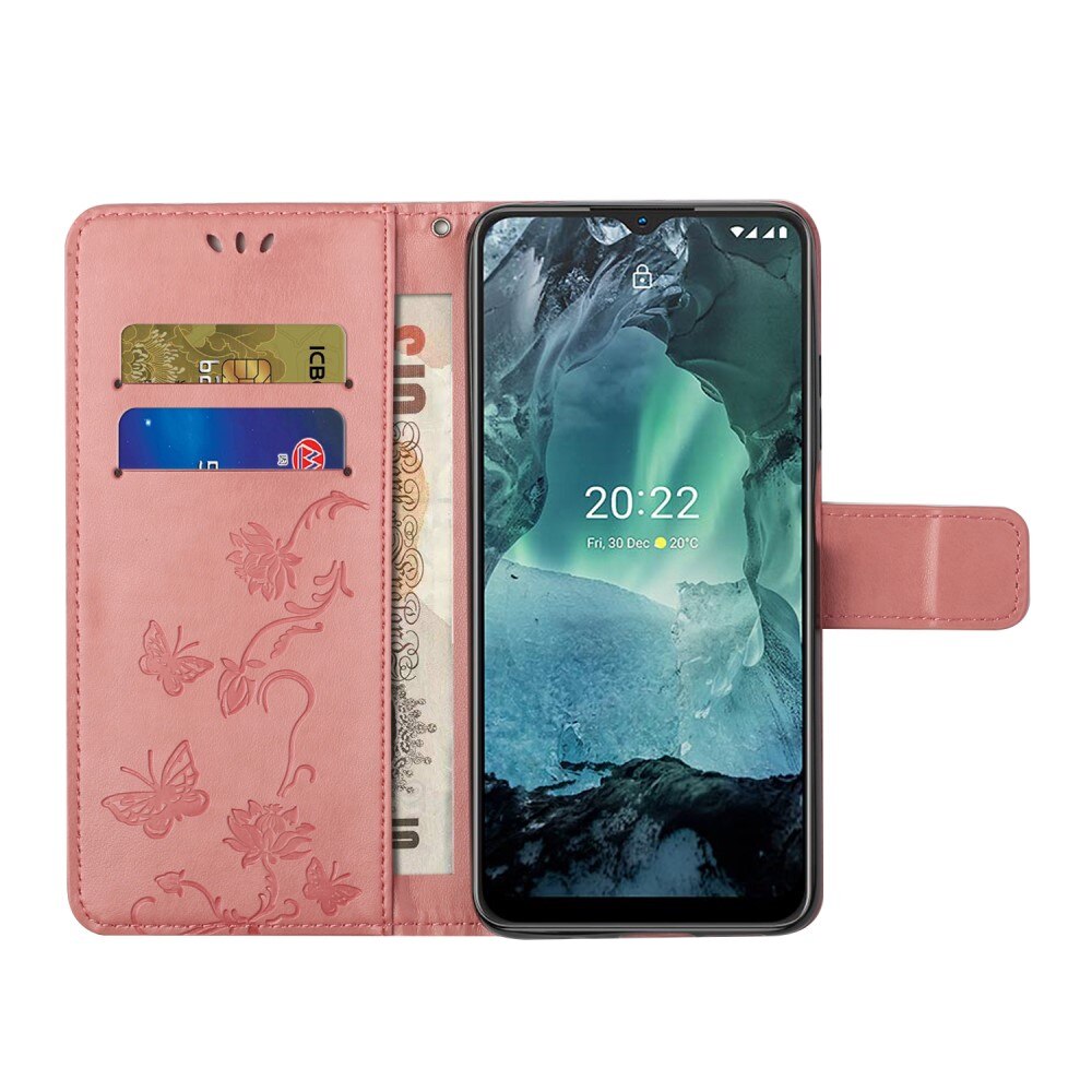 Nokia G11/G21 Leather Cover Imprinted Butterflies Pink