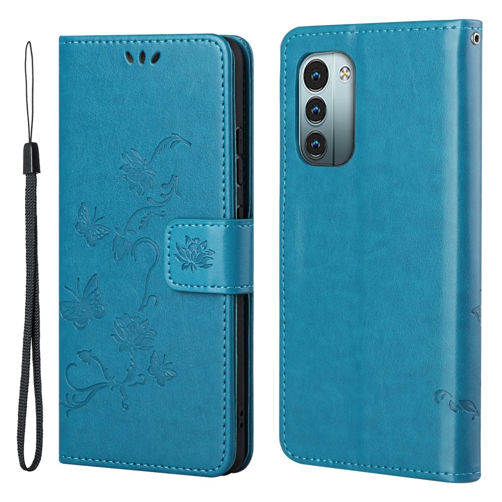 Nokia G11/G21 Leather Cover Imprinted Butterflies Blue