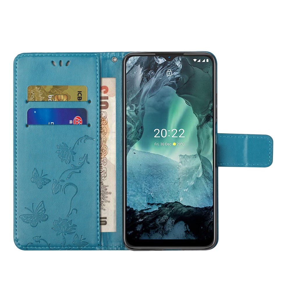 Nokia G11/G21 Leather Cover Imprinted Butterflies Blue