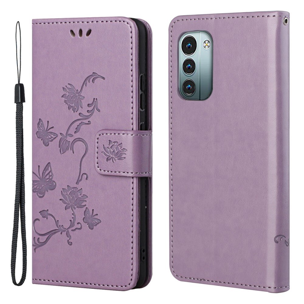 Nokia G11/G21 Leather Cover Imprinted Butterflies Purple