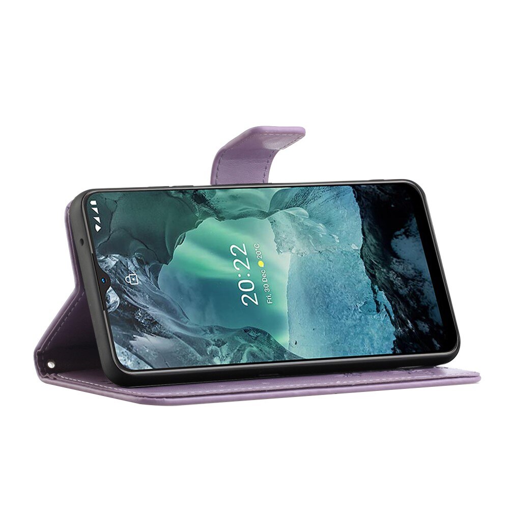  Nokia G11/Nokia G21 Leather Cover Imprinted Butterflies Purple