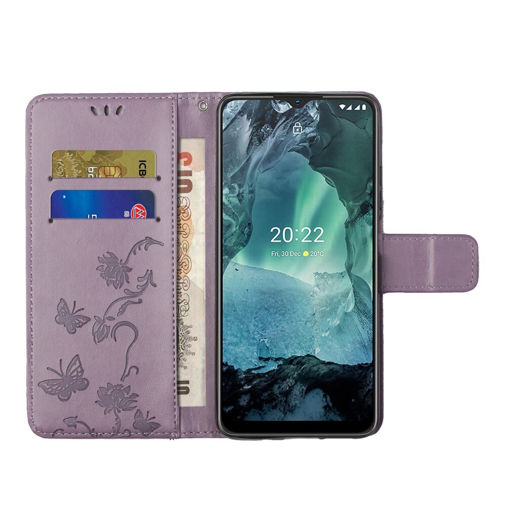  Nokia G11/Nokia G21 Leather Cover Imprinted Butterflies Purple