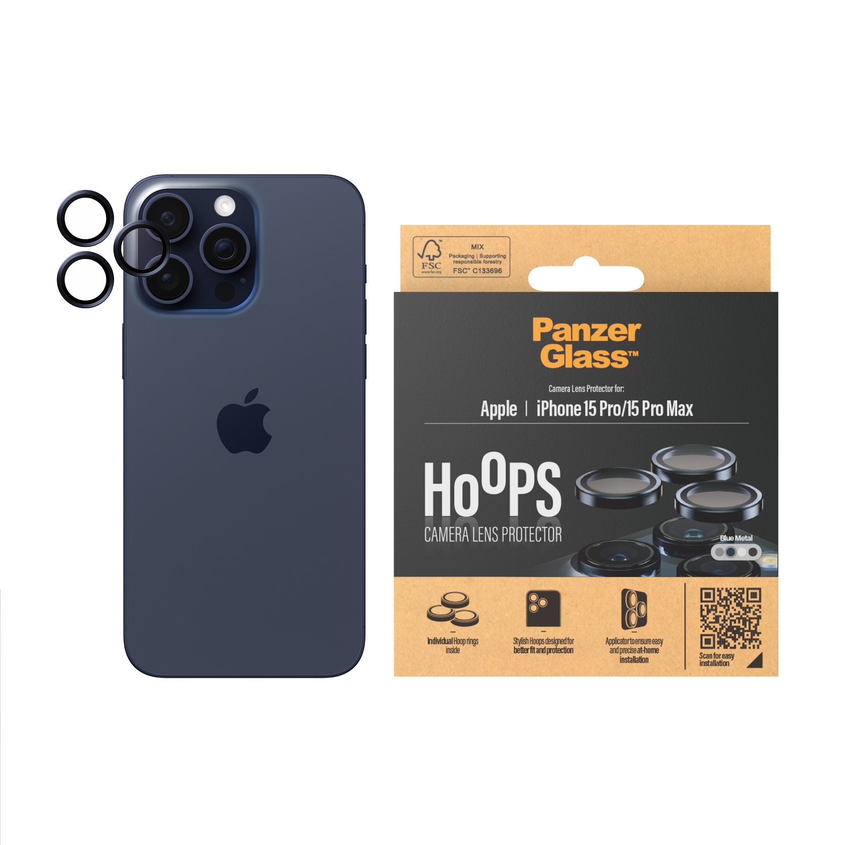 PanzerGlass® Hoops Camera Lens Protector iPhone 15 Pro | 15 Pro Max | White  Titanium