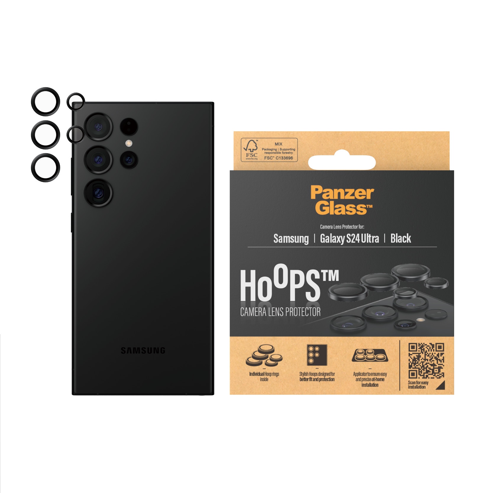PanzerGlass Samsung Galaxy S24 Ultra Hoops Camera Lens Protector Black