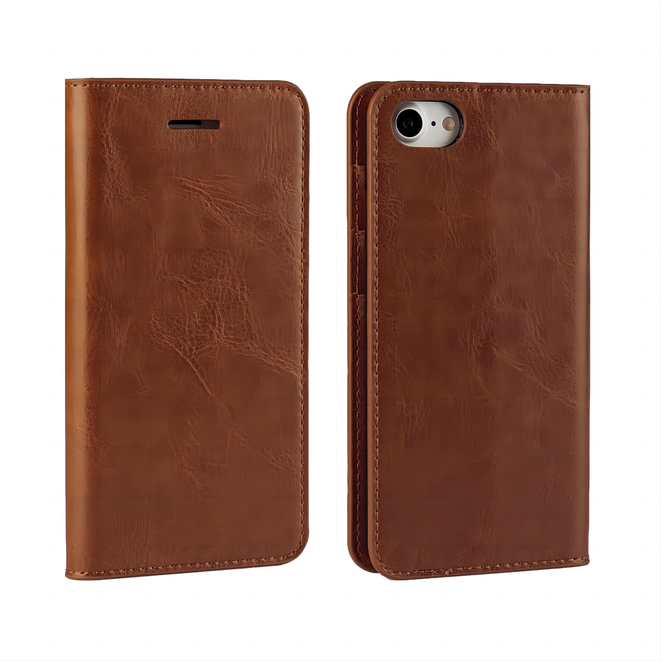 iPhone 8 Genuine Leather Wallet Case Brown