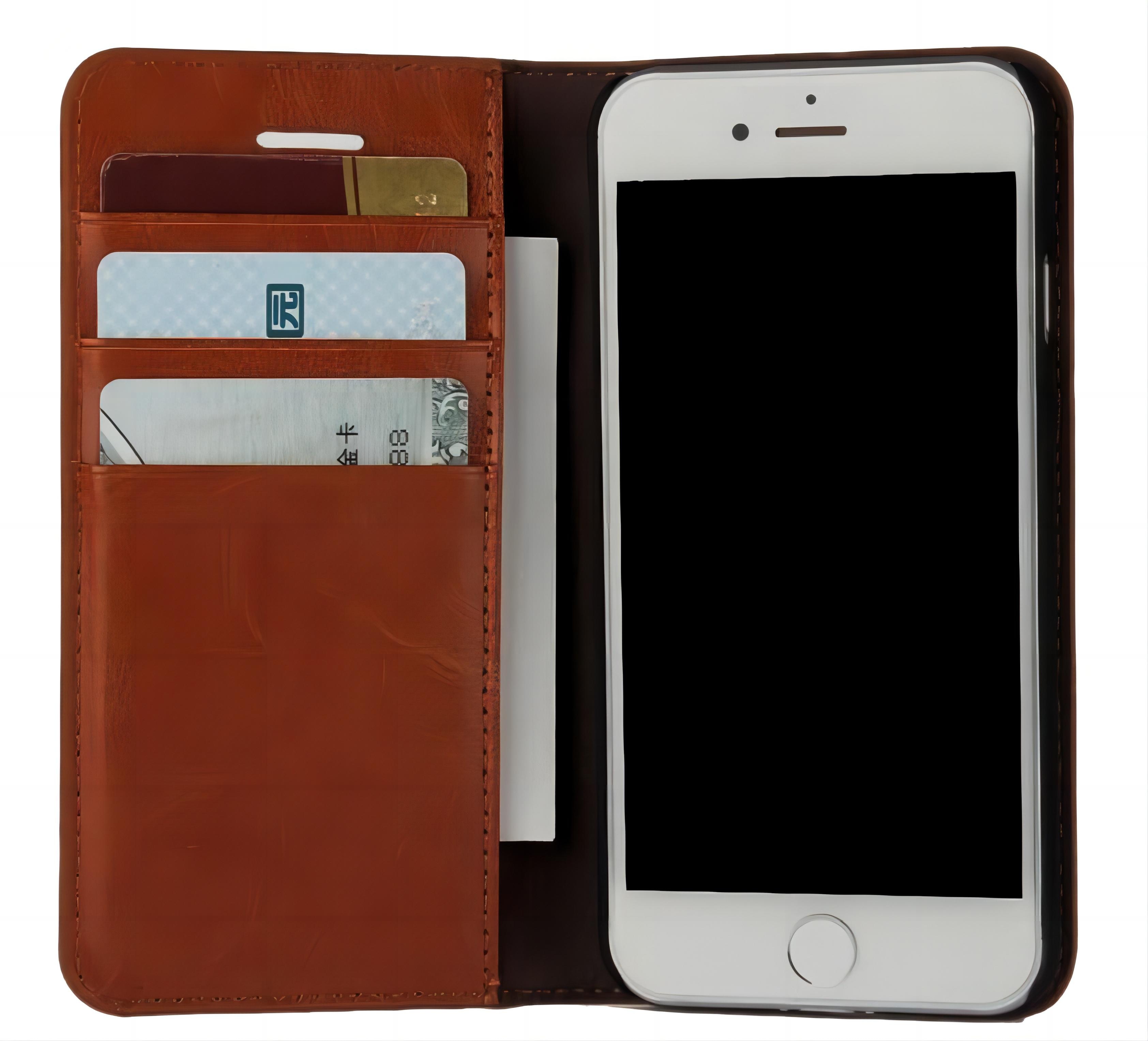 iPhone SE (2022) Genuine Leather Wallet Case Brown