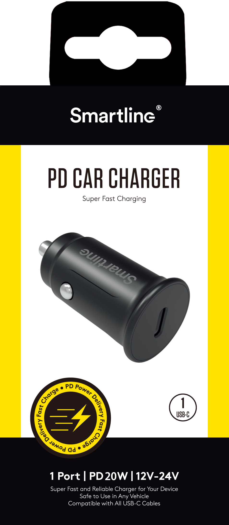 Car Charger Power Delivery USB-C 20W 12V-24V Black