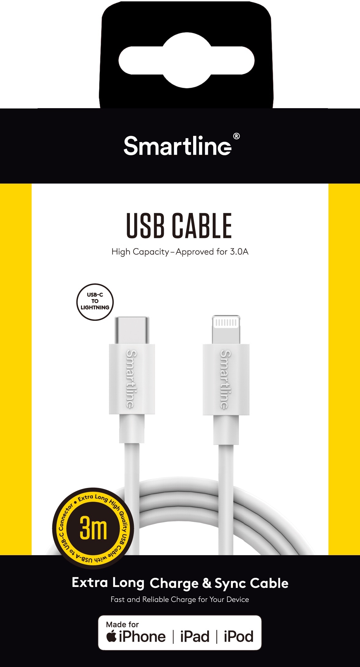 USB-A to Lightning Cable 3 meters White
