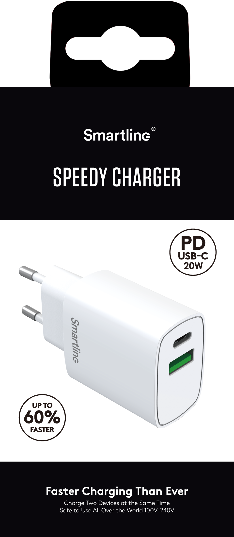 Dual USB-C + A Power Adapter 20W Power Delivery White