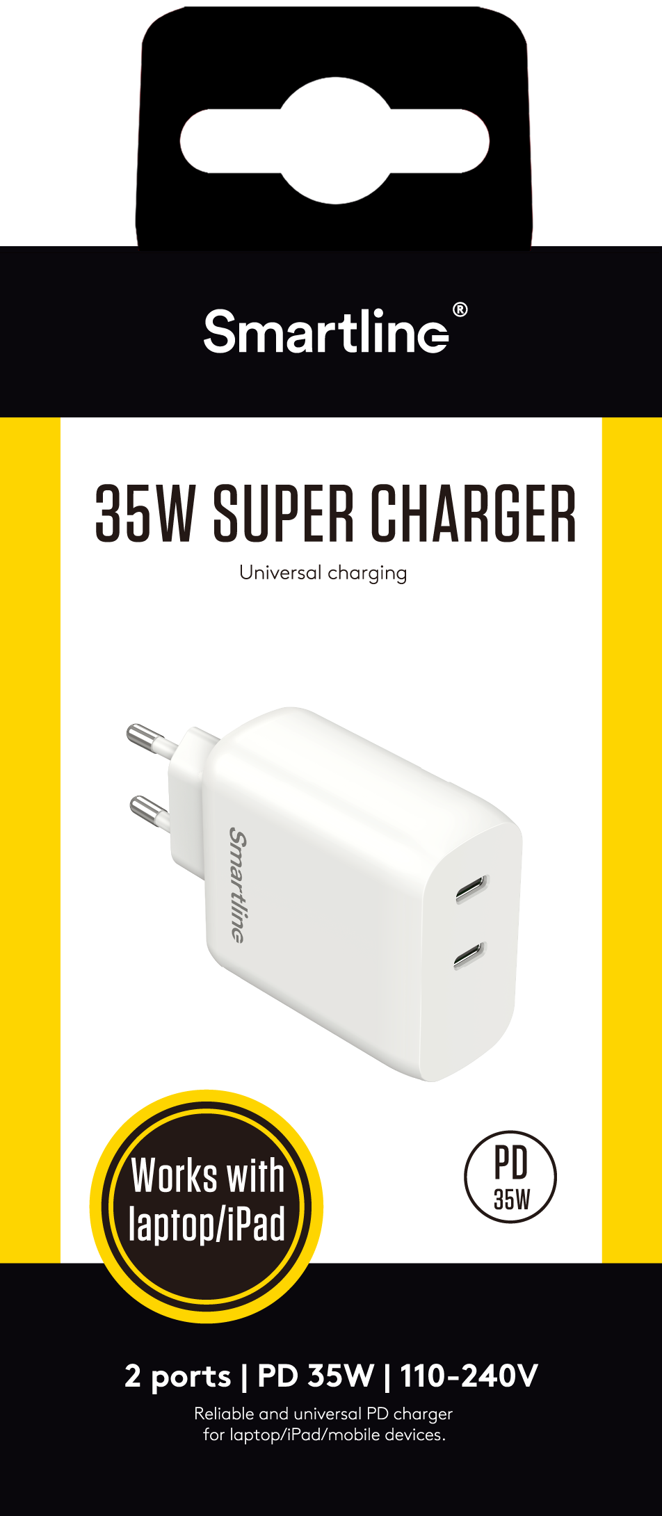 Dual USB-C Power Adapter 35W Power Delivery White