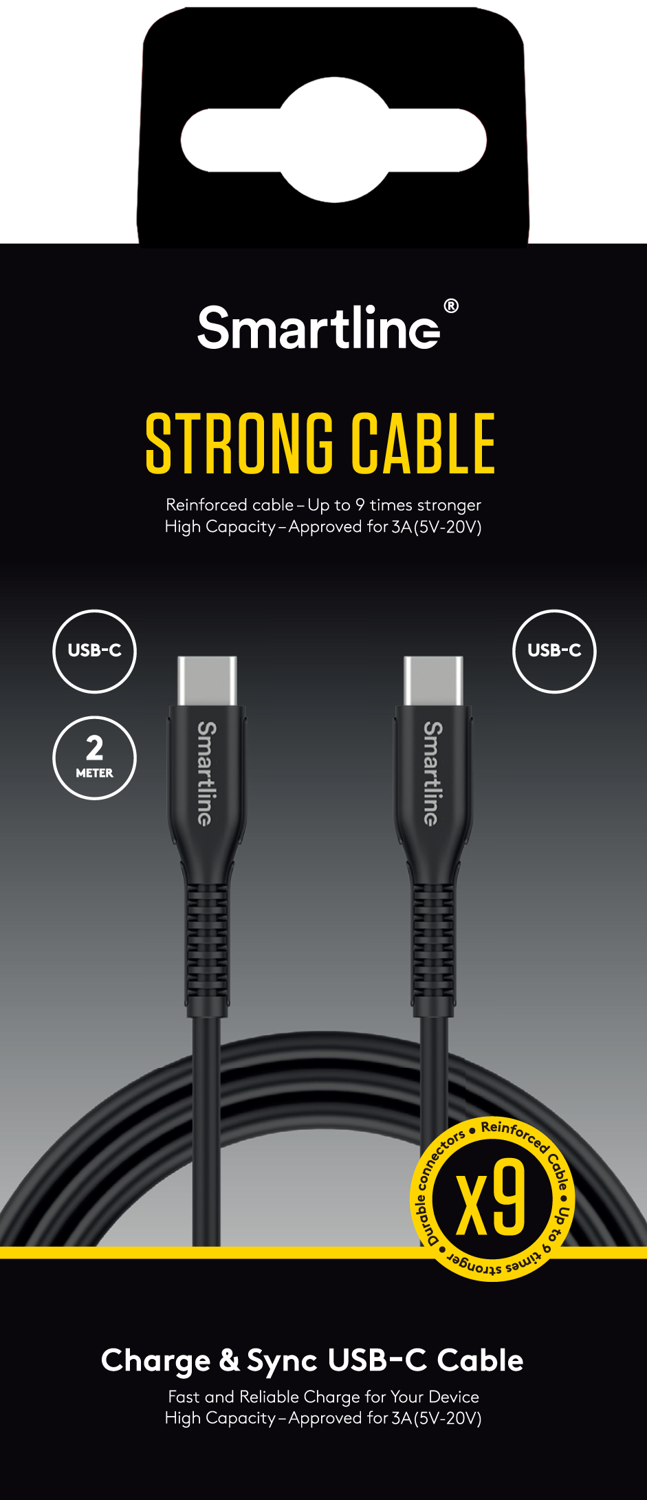 Strong USB-C to USB-C Cable 2 meters Black