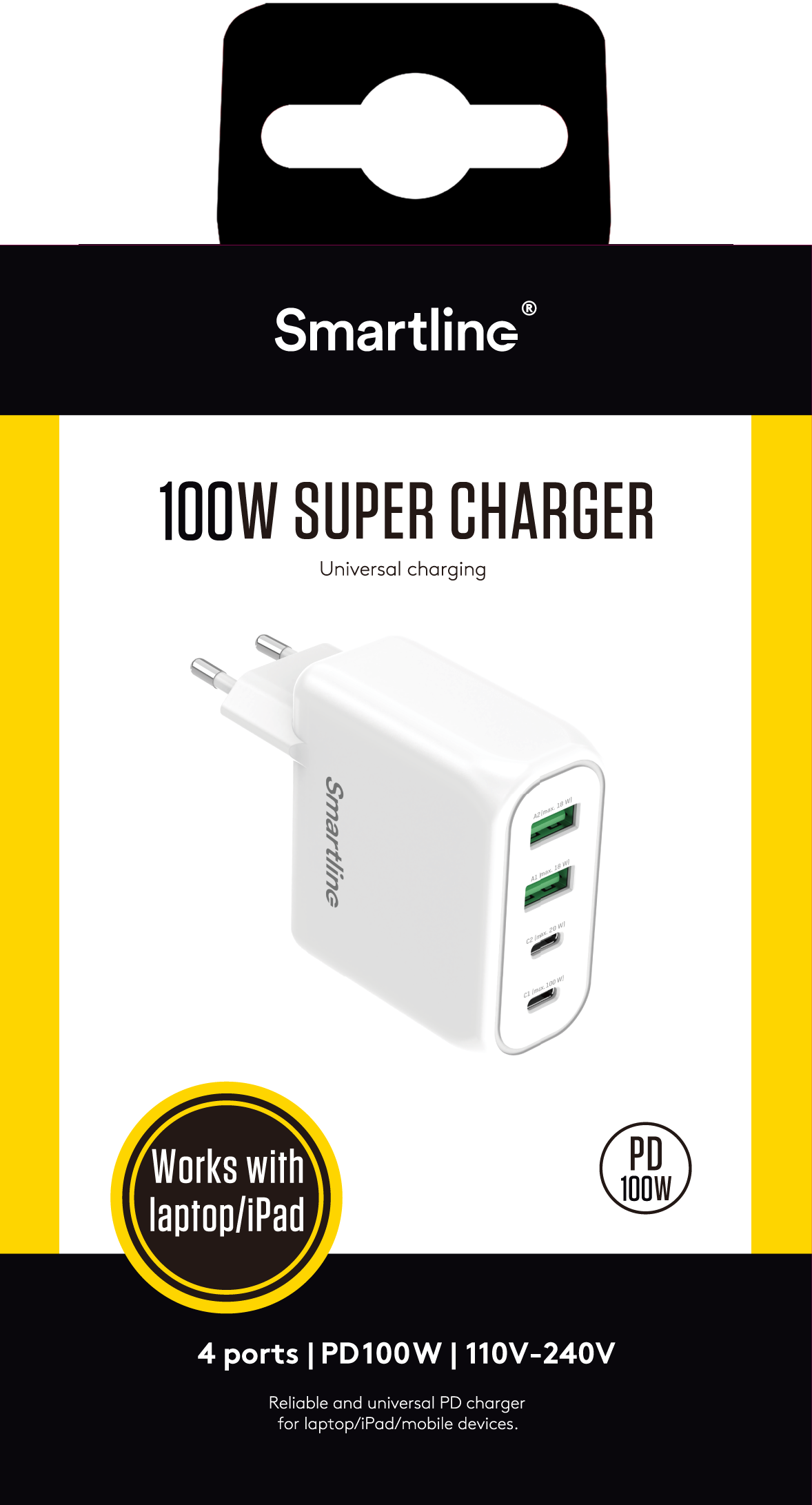 Wall Charger PD 100W 4 Port USB-C + USB-A White