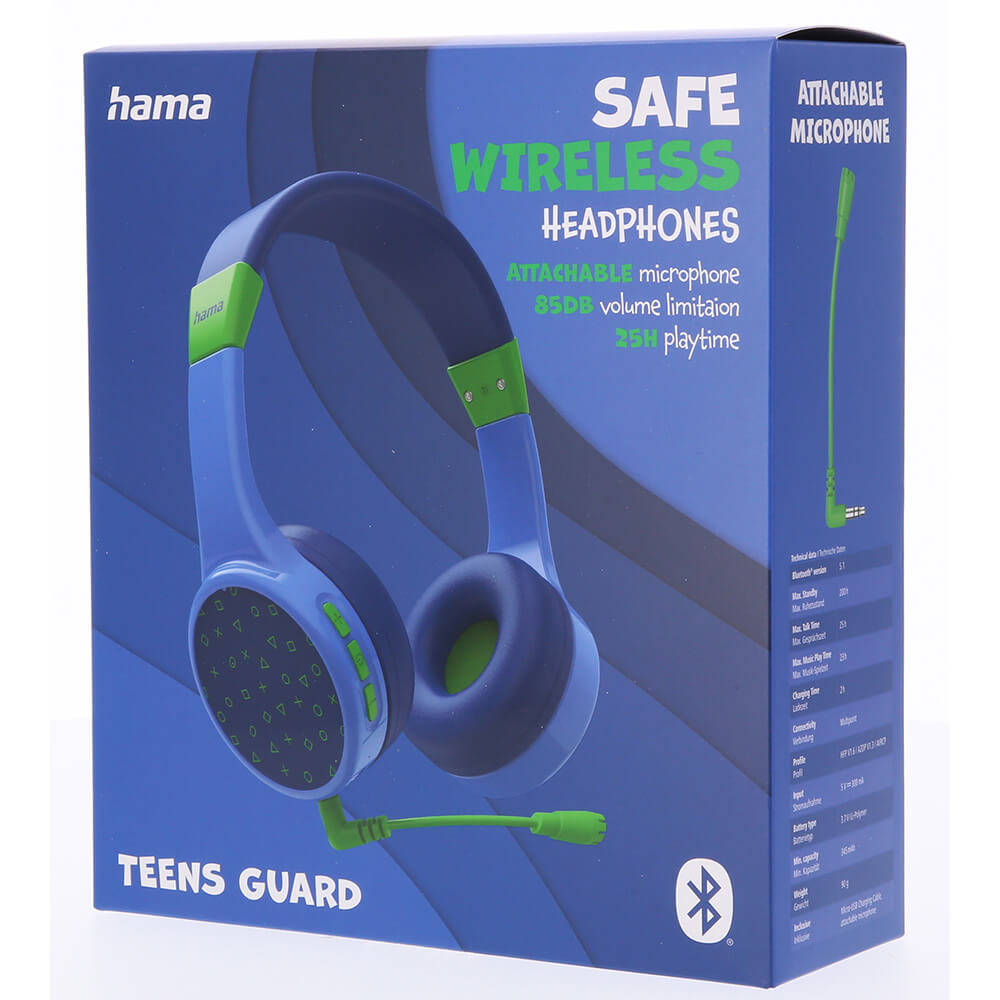 Teens Guard On-Ear Wireless Kids Headphones Blue