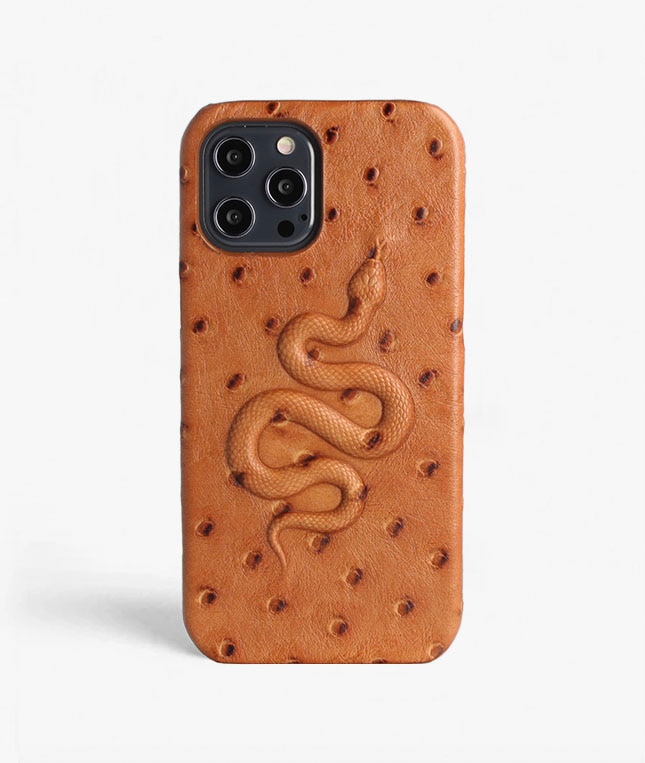 iPhone 12 Pro Max Case Snake Ostrich Cognac