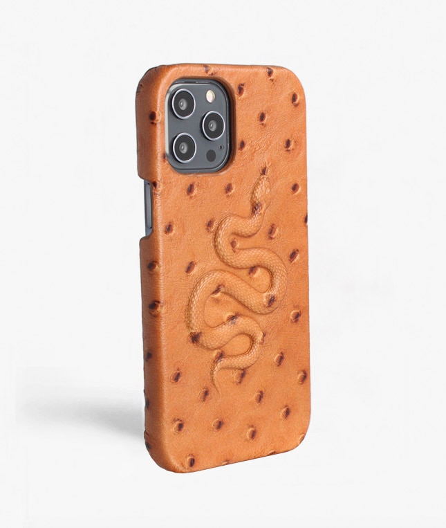 iPhone 12 Pro Max Case Snake Ostrich Cognac