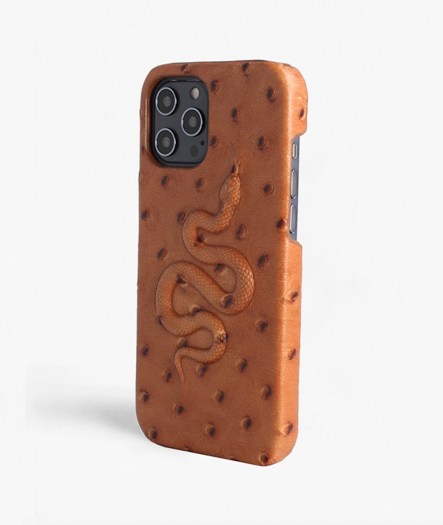 iPhone 12 Pro Max Case Snake Ostrich Cognac