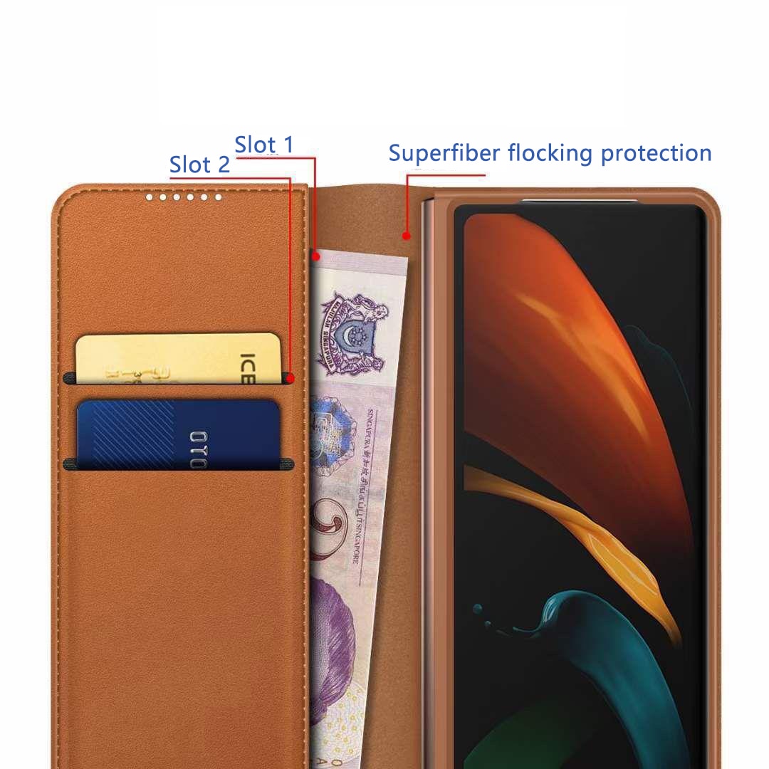 Samsung Galaxy Z Fold 5 Genuine Leather Wallet Case Cognac