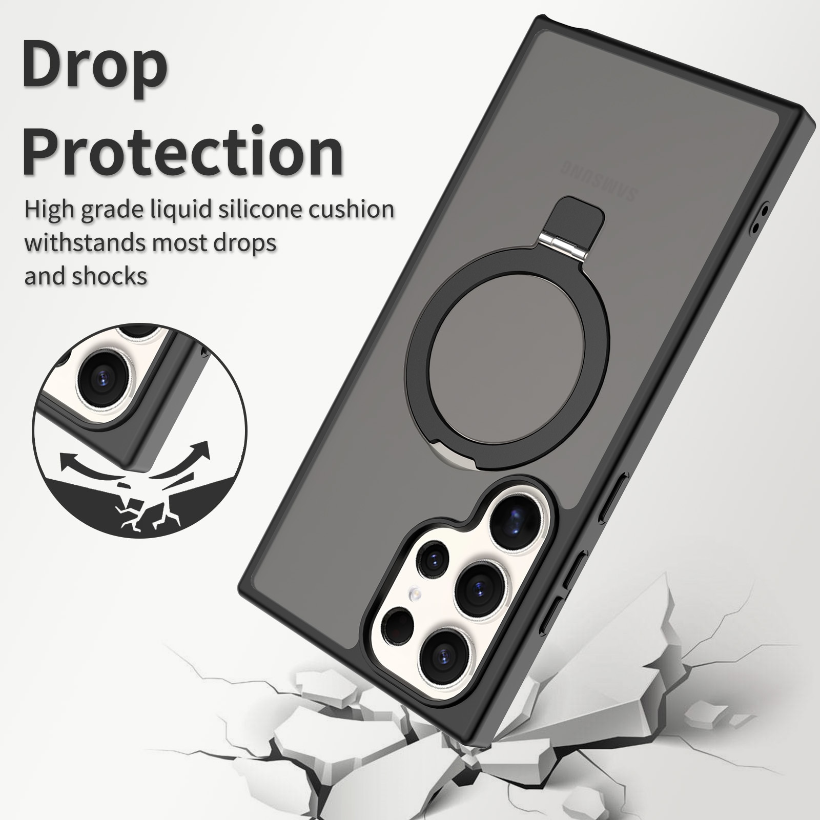 Samsung Galaxy S23 Ultra Hybrid Case Magnetic Ring Black