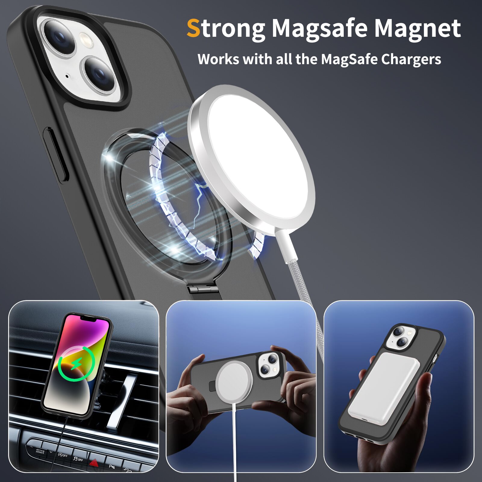 iPhone 14 Hybrid Case Magnetic Ring Black