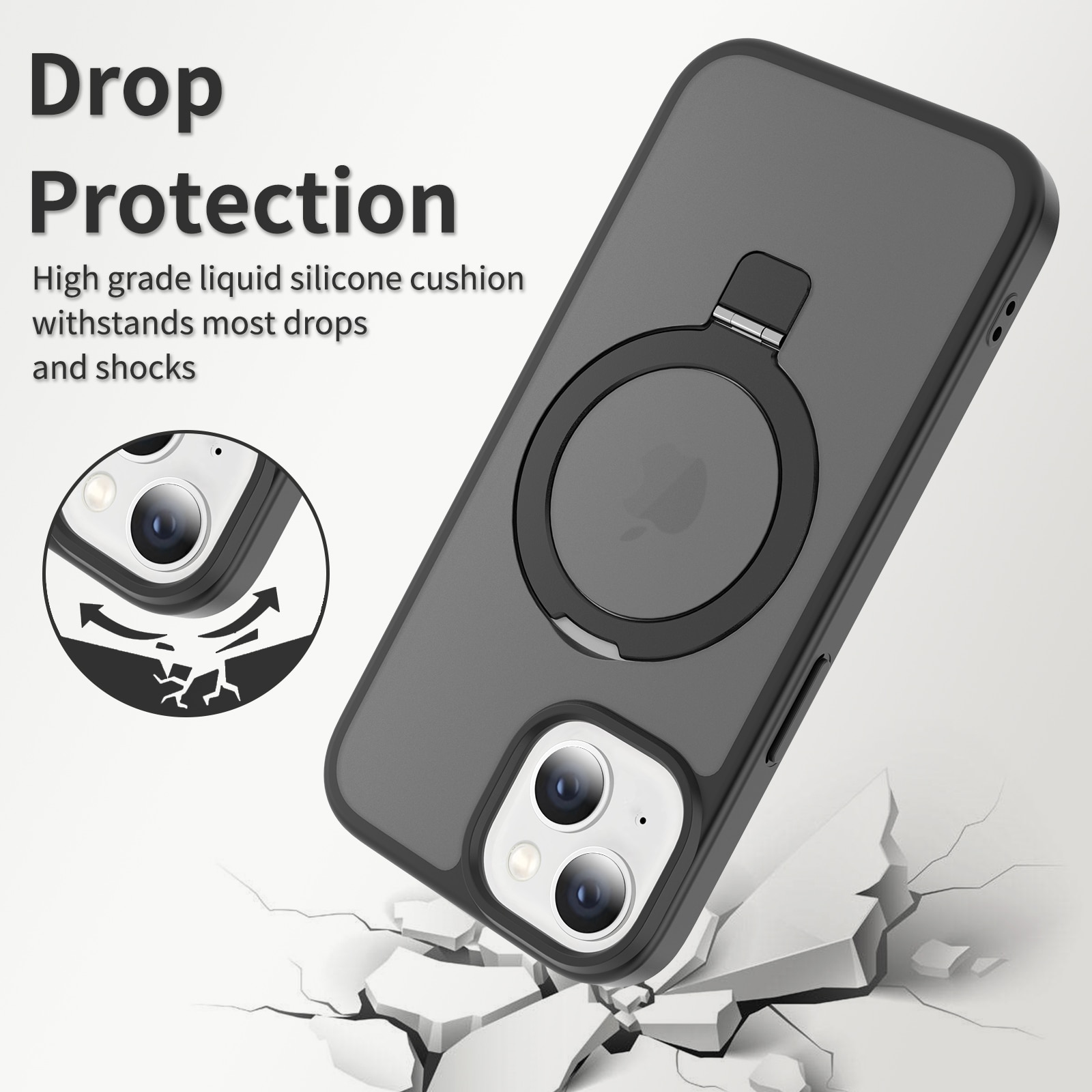 iPhone 14 Hybrid Case Magnetic Ring Black