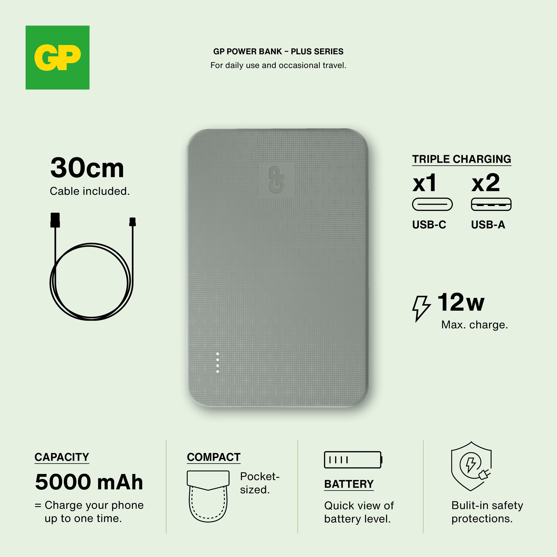 Powerbank Plus 5000mAh Grey