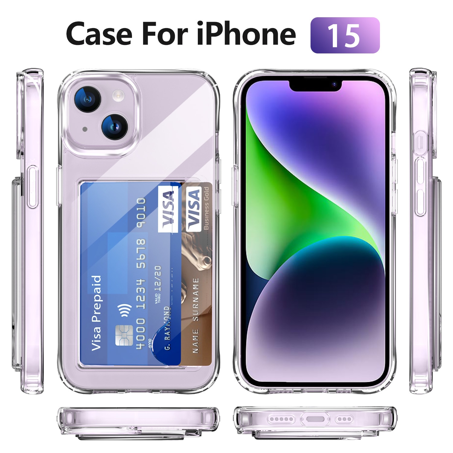 Hybrid Case Card Slot iPhone 15 Transparent