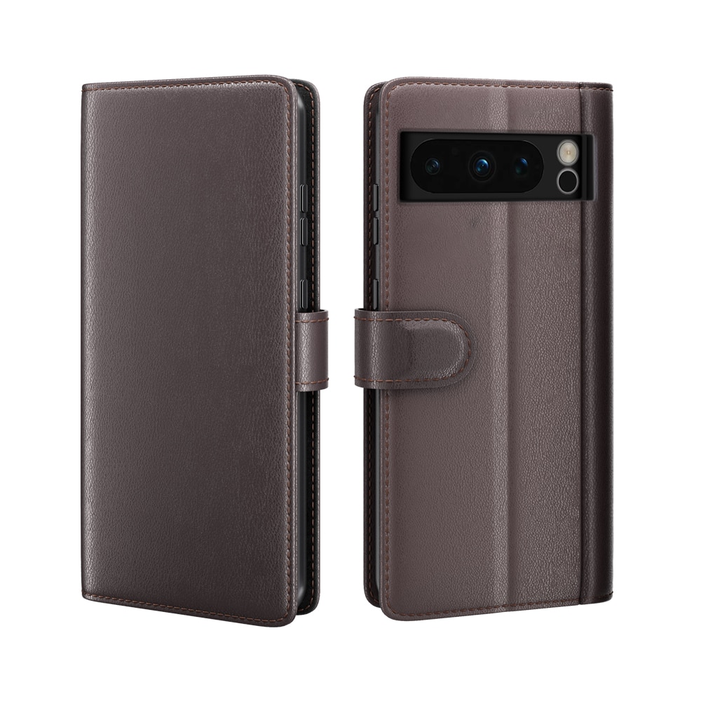 Google Pixel 8 Pro Genuine Leather Wallet Case Brown