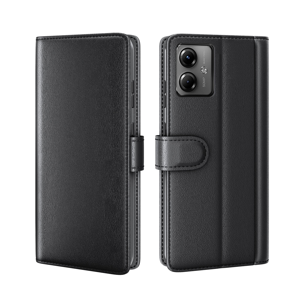 Motorola Moto G14 Genuine Leather Wallet Case Black