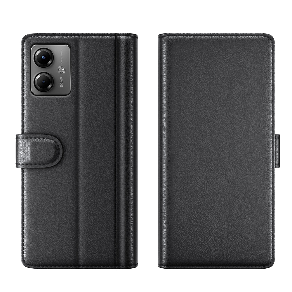 Motorola Moto G14 Genuine Leather Wallet Case Black