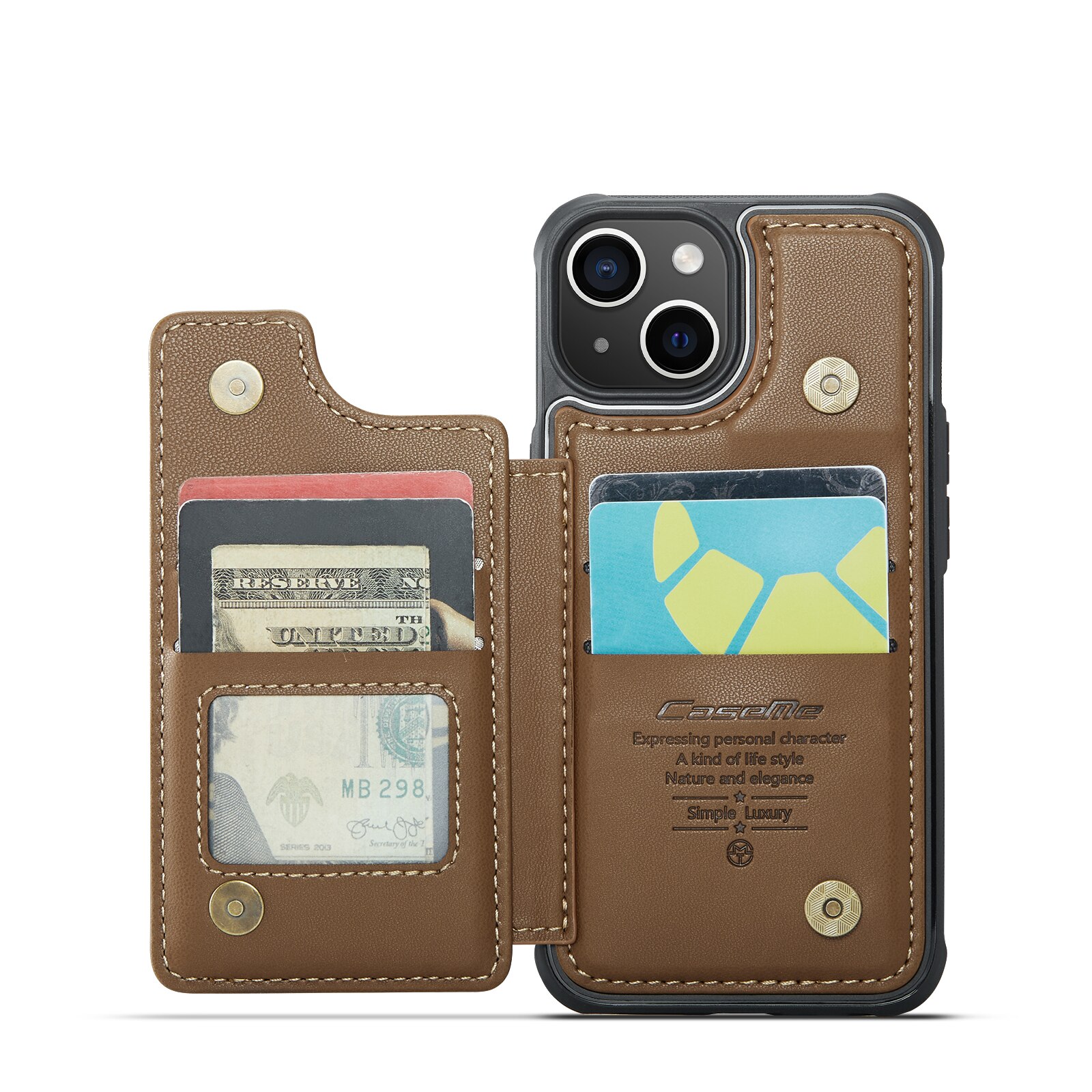 iPhone 15 RFID blocking Wallet Cover Brown