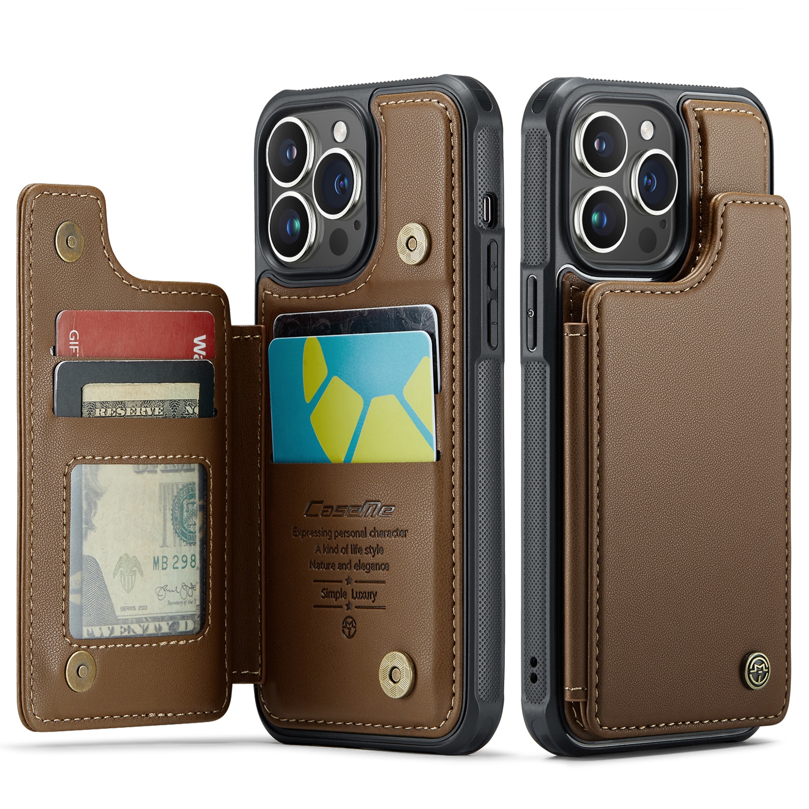 iPhone 15 Pro Max RFID blocking Wallet Cover Brown