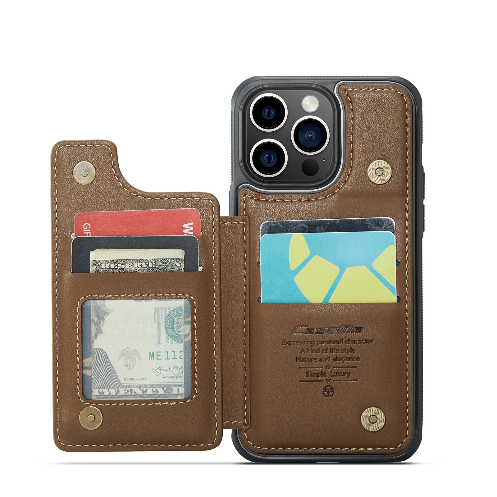 iPhone 15 Pro RFID blocking Wallet Cover Brown