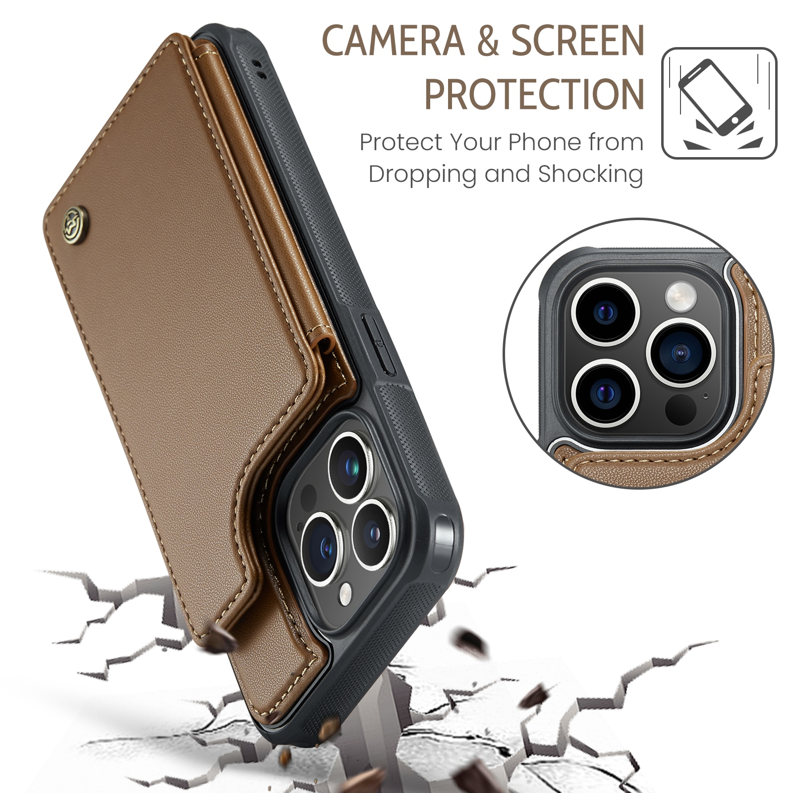 iPhone 15 Pro Max RFID blocking Wallet Cover Brown
