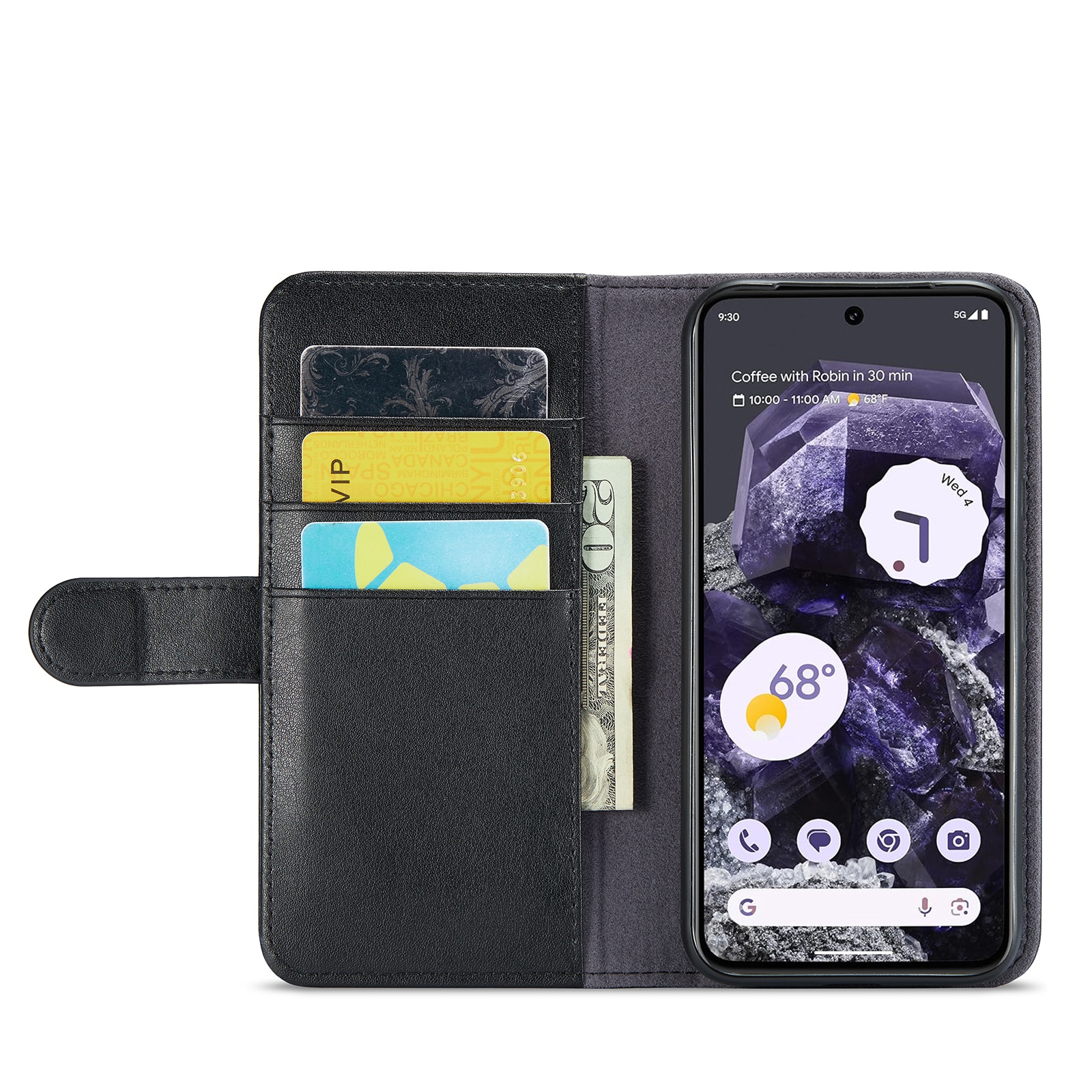 Google Pixel 8a Genuine Leather Wallet Case Black