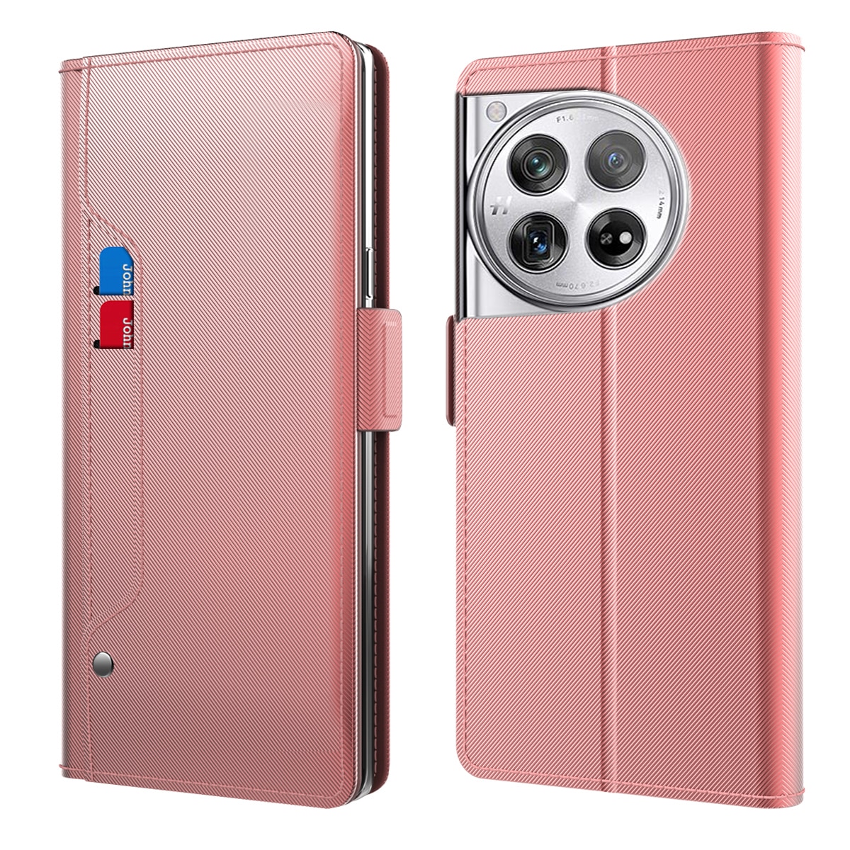 OnePlus 12 Wallet Case Mirror Pink Gold
