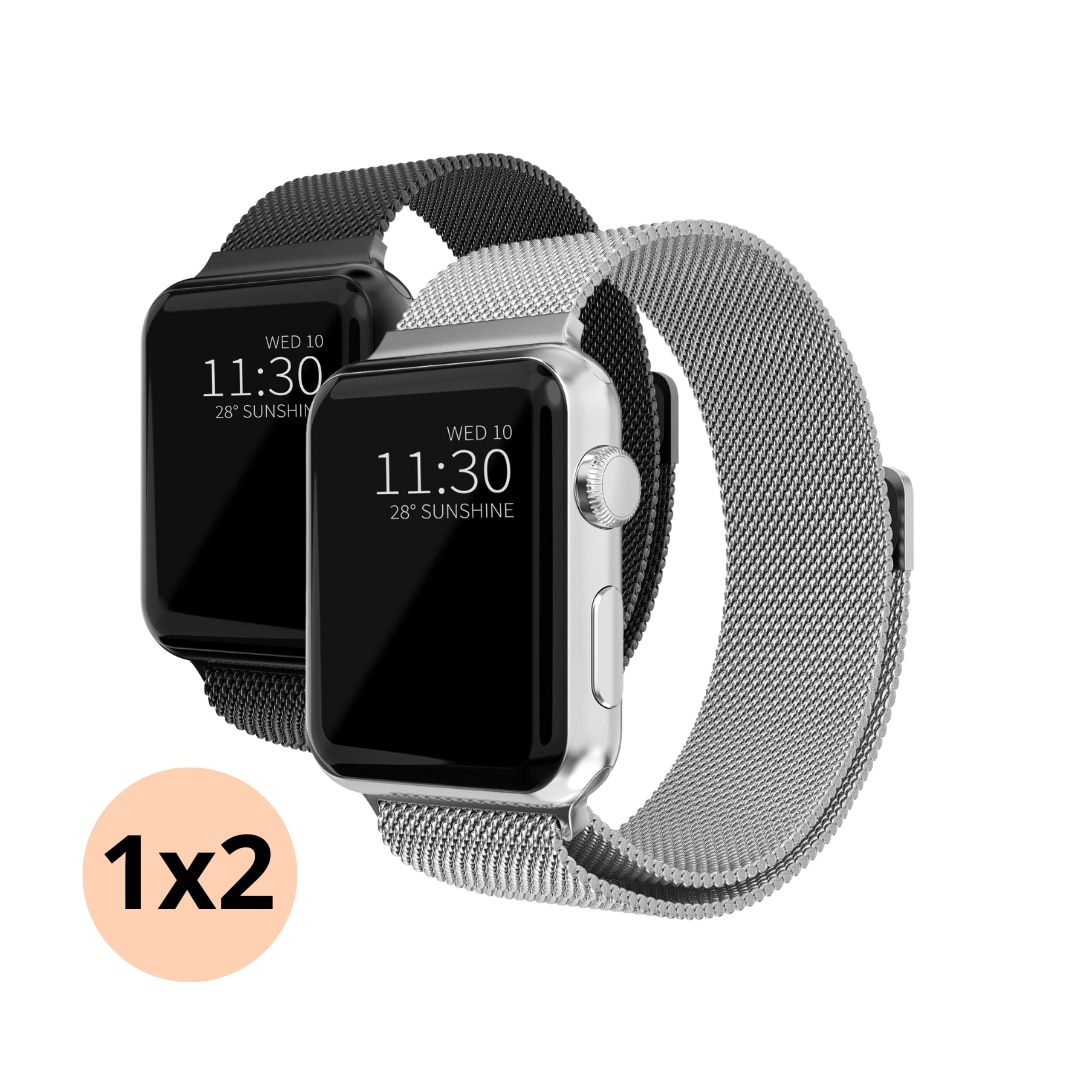 Apple Watch SE 44mm Kit Milanese Loop Band Black & Silver