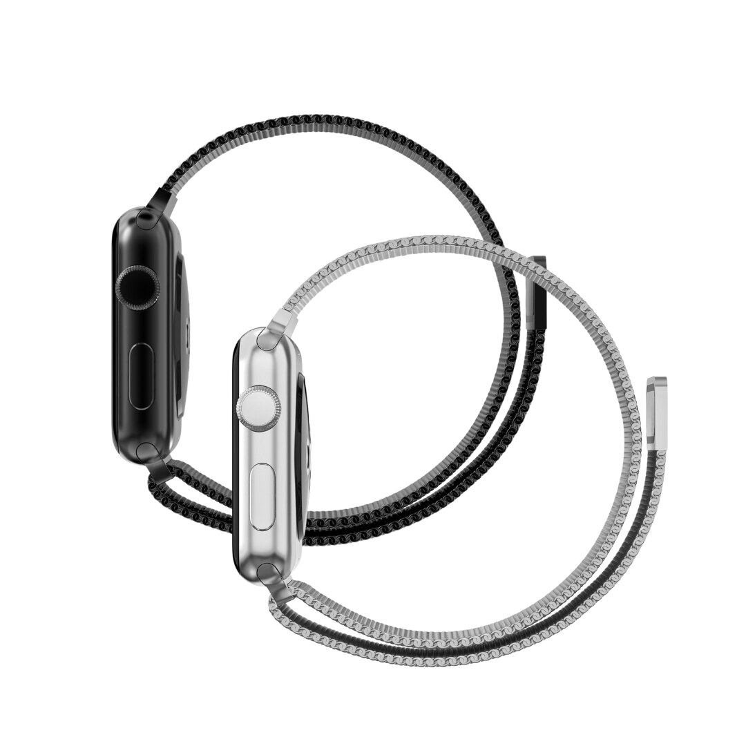 Apple Watch 45mm Series 8 Kit Milanese Loop Band Black & Silver