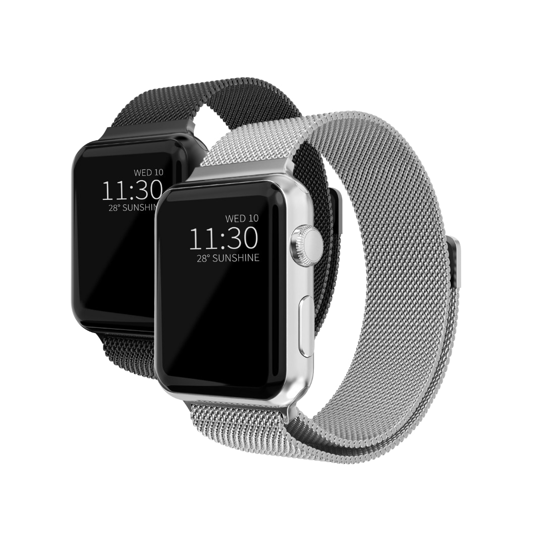 Apple Watch 45mm Series 7 Kit Milanese Loop Band Black & Silver