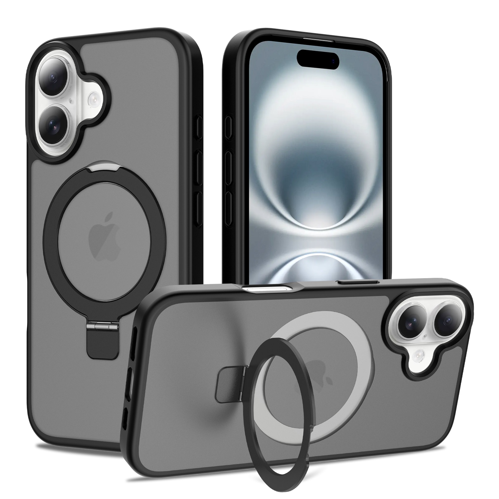 iPhone 16 Hybrid Case Magnetic Ring Black