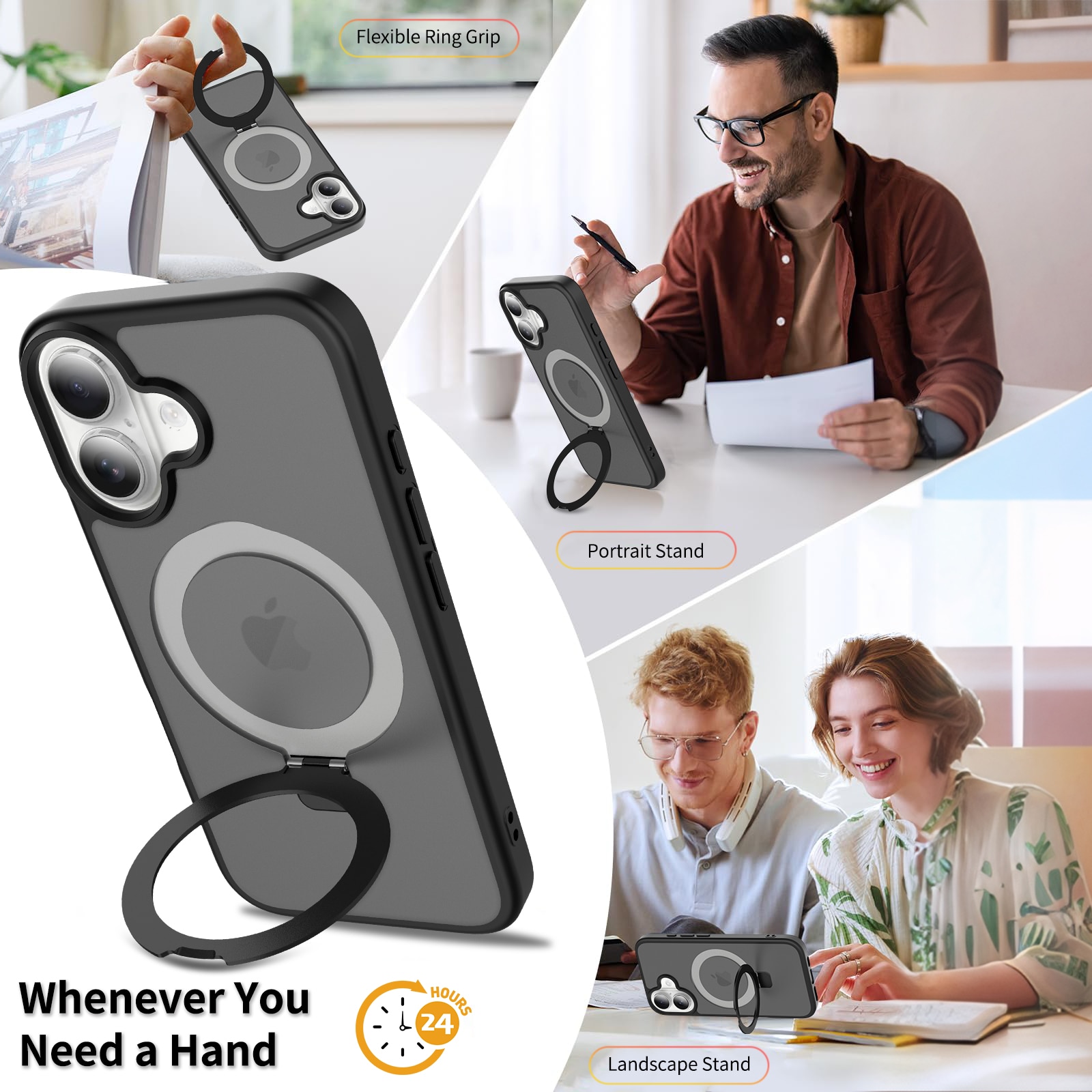 iPhone 16 Hybrid Case Magnetic Ring Black