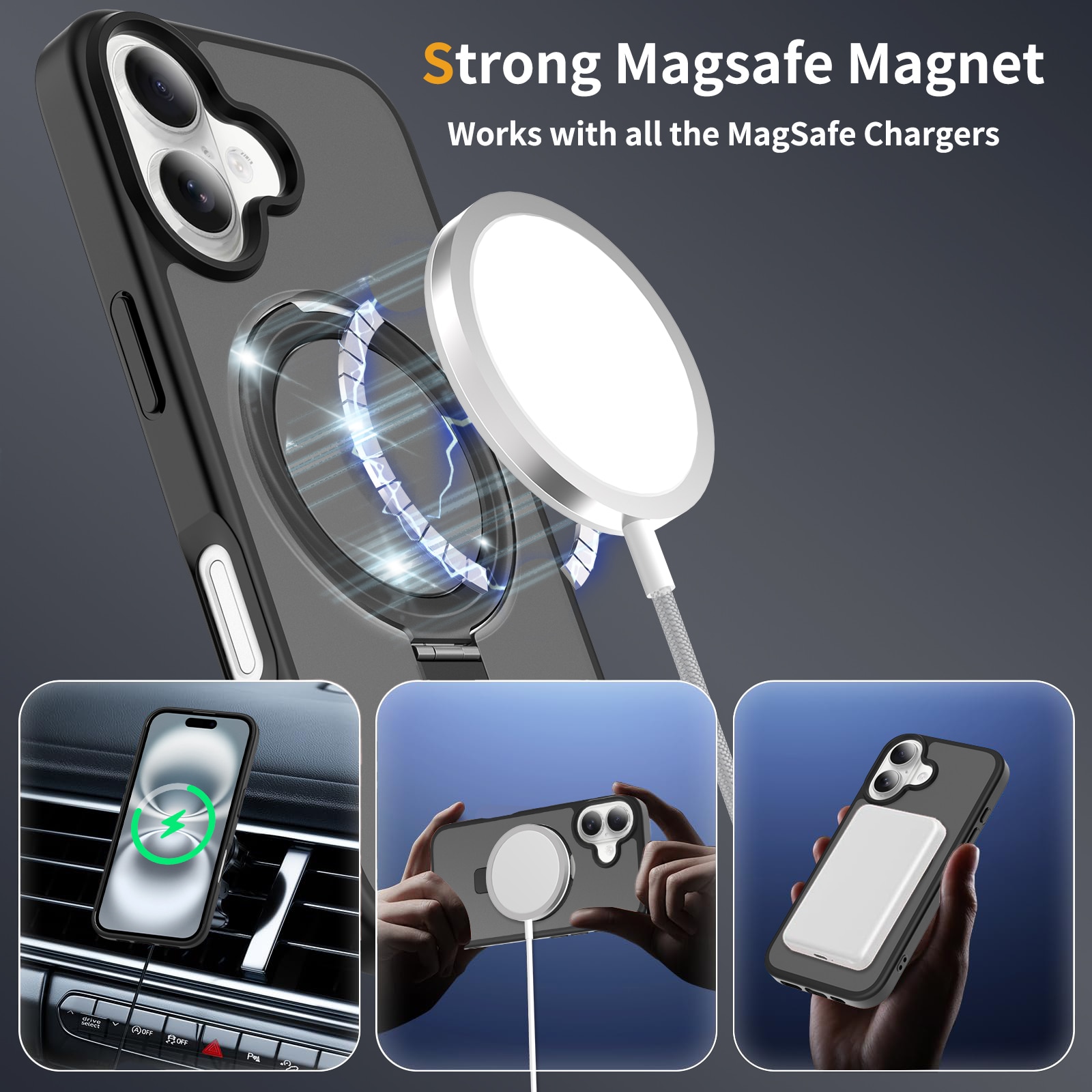 iPhone 16 Hybrid Case Magnetic Ring Black